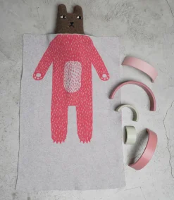 Bear Mini Blanket - Grey & Pink